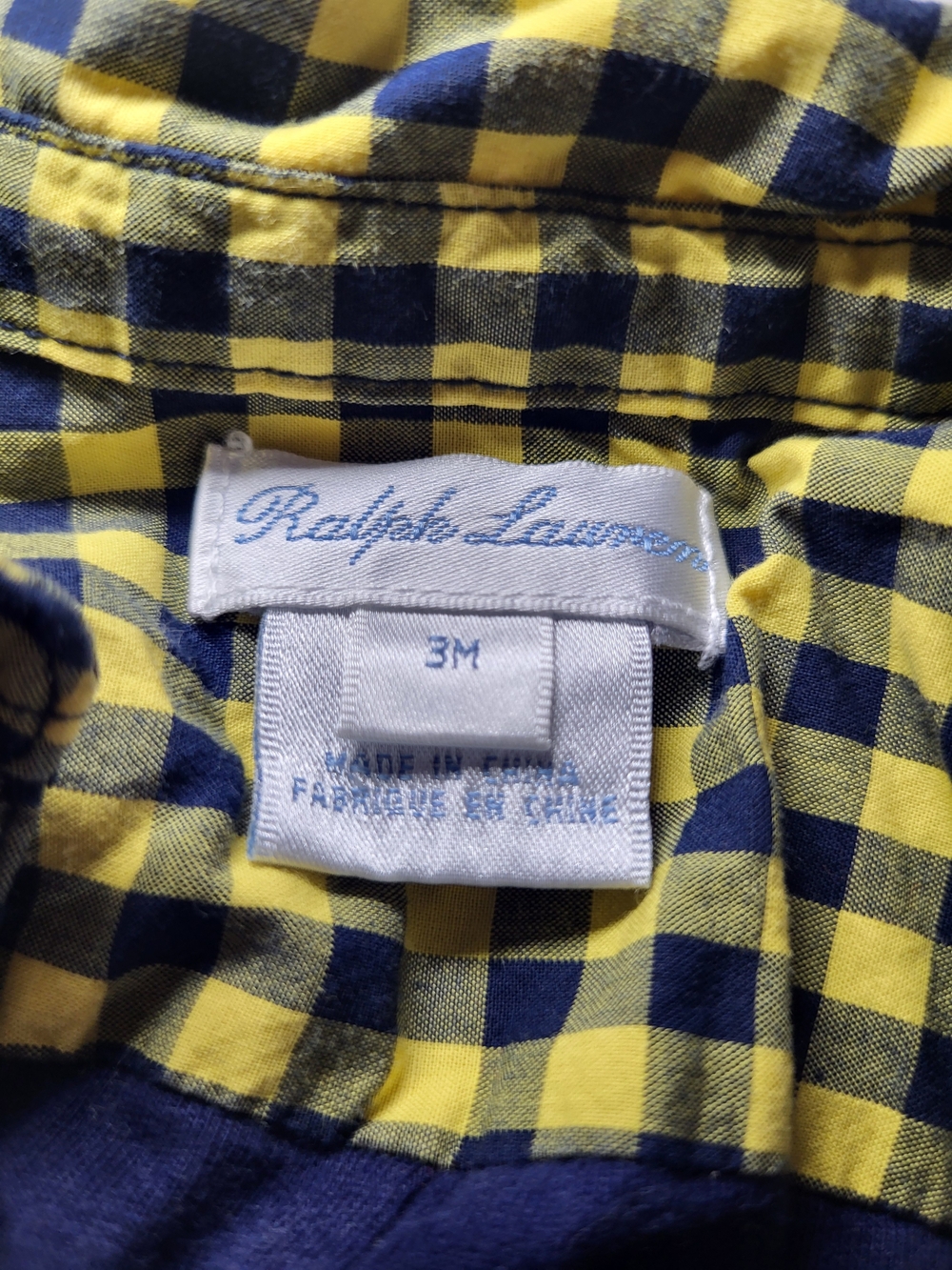 Ralph Lauren Baby Outfit Yellow Navy Gingham Collared Cotton One-Piece Preppy. - Picture 4 of 8
